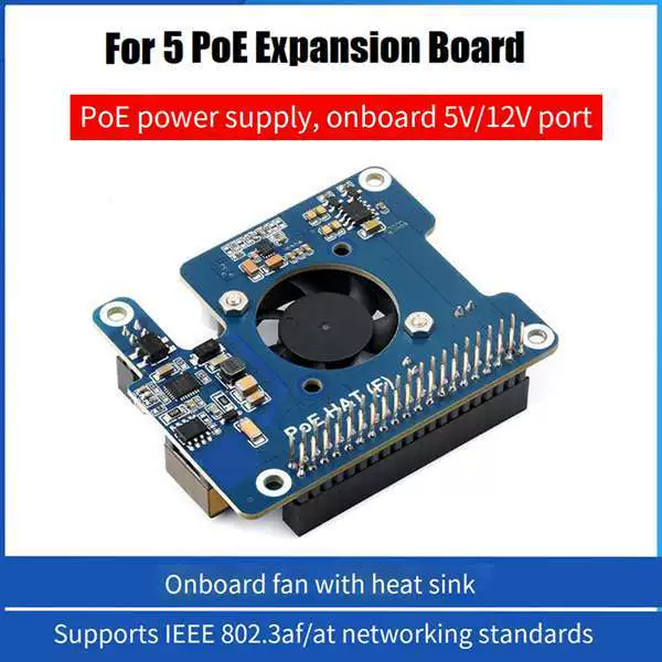 Плата расширения PoE для Raspberry Pi 5, Ethernet-модуль питания, вентилятор, металлический радиатор, поддержка 802.3af/at
