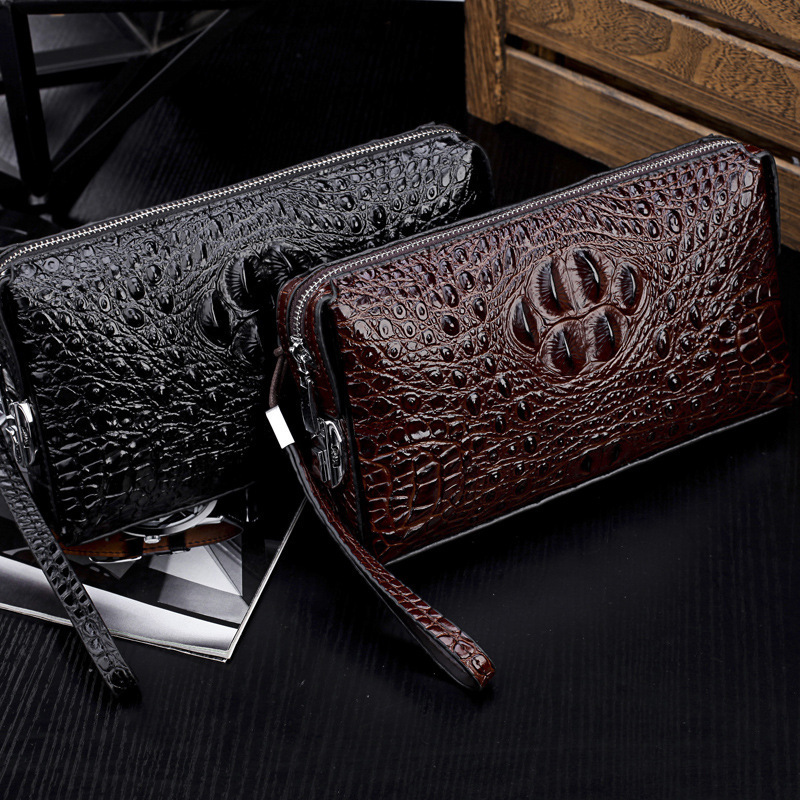 Men's Crocodile Patterned Clutch Bag Black Brown Business Lightweight Handbag Large Capacity Wallet_voghion.com