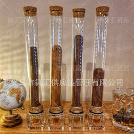 跨境 带标识底座便携收纳筒  玻璃木塞雪茄罐