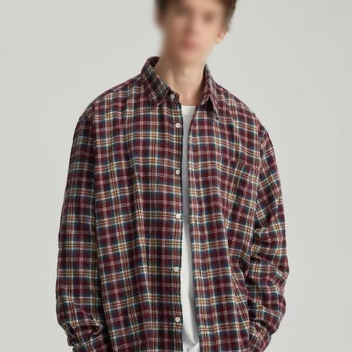 Vintage Checkered Shirt for Men - Spring and Autumn New Style, Collar, Pouch Design, Couple's Loose Long-Sleeve Shirt Jacket