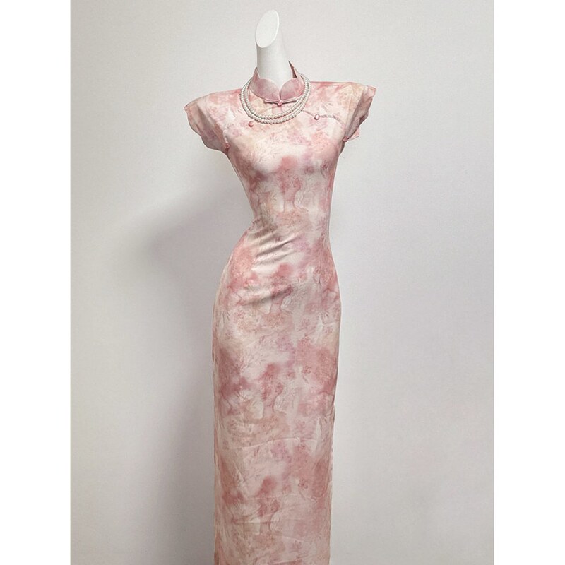 Pink New Chinese Style Cheongsam High-End Elegant 2025 New Summer Ancient Double-Breasted Stunning Engagement Long Dress Pink New Chinese Style Cheongsam High-End Elegant 2025 New Summer Ancient Double-Breasted Stunning Engagement Long Dress