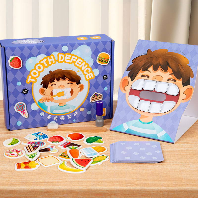 Dentista, no quiero caries dental, niños, higiene oral, juegos, juguetes de mesa para bebés, cepillado de dientes.