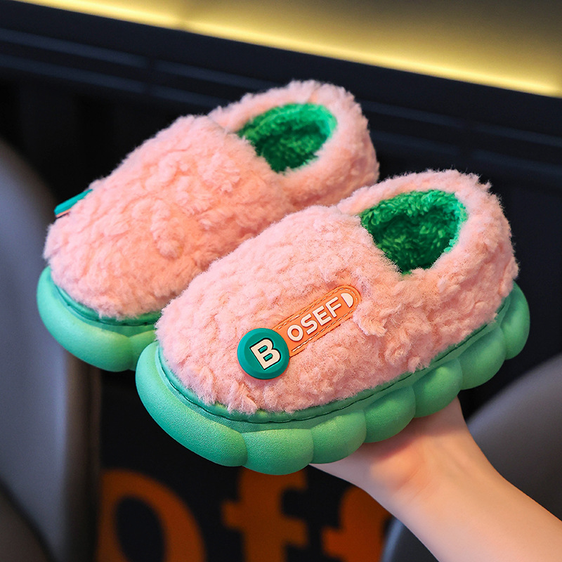 Children's slippers for boys girls, autumn and winter indoor soft soled anti slip fur shoes, princess baby parent-child_voghion.com