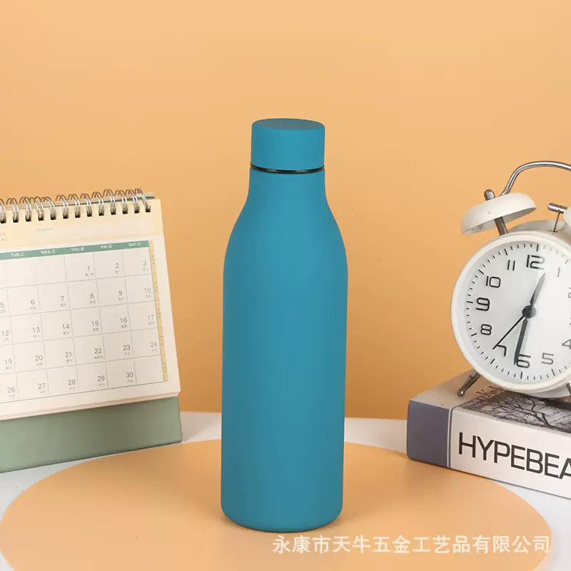 外销款无硅胶手提户外运动双层真空保温不锈钢小口水壶耐用