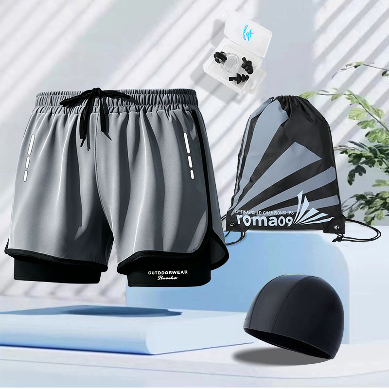 Pantalones de baño para hombre de secado rápido, doble capa antitransparencia, estilo deportivo y moderno, tendencia global image 11