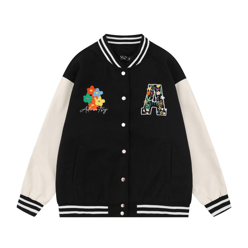潮牌毛巾绣立体珍珠字母棒球服男女秋冬学院风宽松休闲情侣外套|undefined