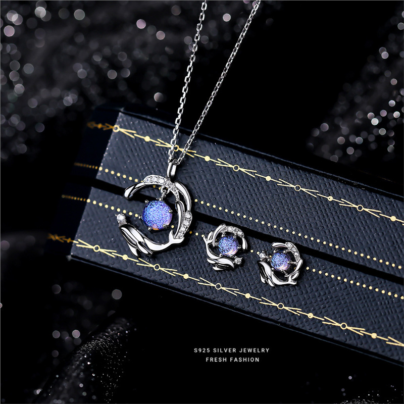 S pierre de verre en argent pur, comme une baleine entrant dans la mer, boucles d'oreilles 52 Hz pour femmes, boucles d'oreilles à la mode et de niche,_voghion.com