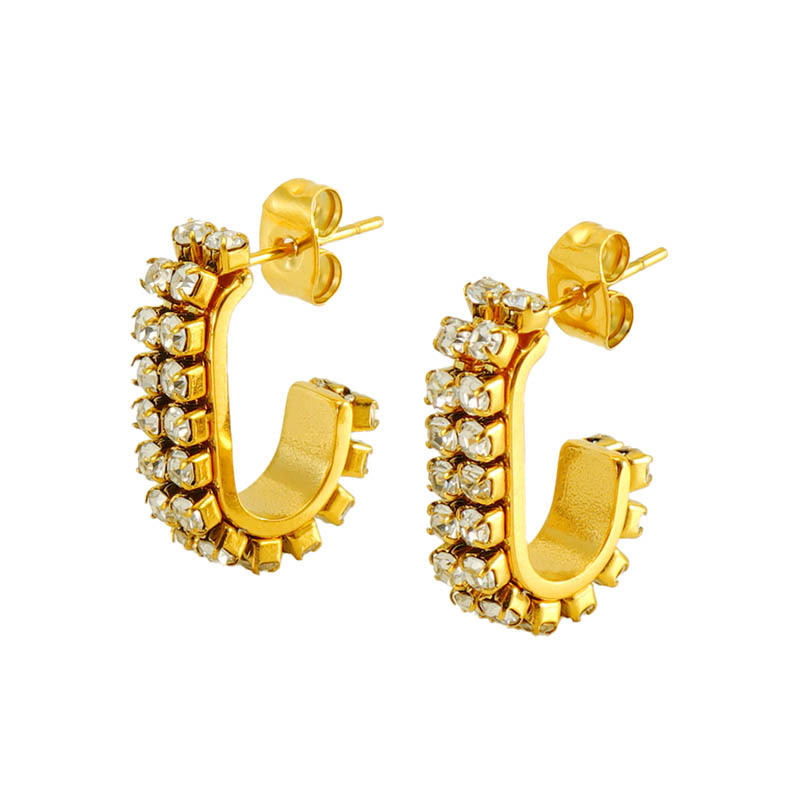 Nuevo estilo europeo y americano Luz de acero inoxidable de lujo diamante Stud pendientes geométricos de alto grado pendientes nicho diseño titanio pendientes de acero para las mujeres