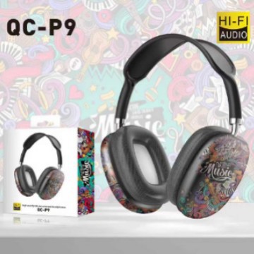 National Trend Colorful Painting Qc-P9 Over-Ear Bluetooth Headphones with Noise Reduction, Heavy Bass, Stereo Sound, Colorful, Factory Wholesale, Wireless