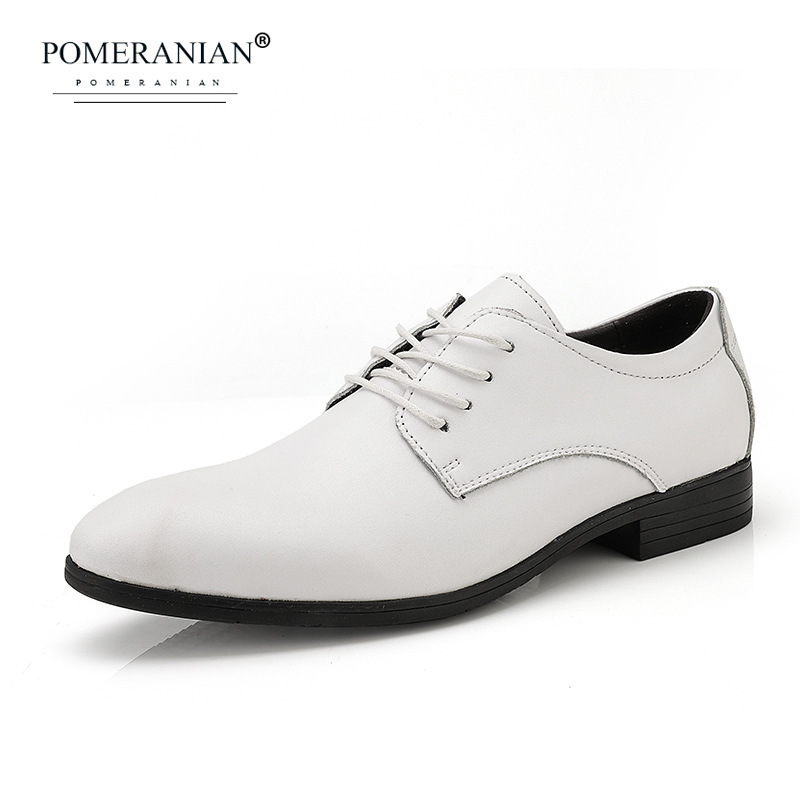 Small size 35 36 37 large size 45 46 47 first layer cowhide pointed business dress men's white leather wedding shoes New