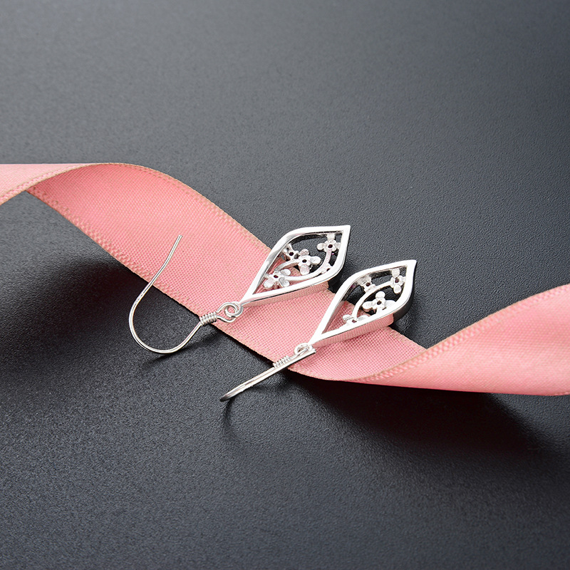 S925 pendientes de plata esterlina pendientes de moda femenina temperamento nicho diseño con incrustaciones de circón flor en forma de gota gancho para la oreja joyería del oído