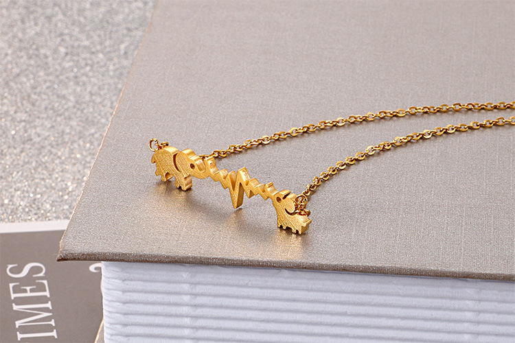 Gold, Silver Color Korea Clavicle Chain Stainless Steel Double Elephant Ecg Couple Necklace Wholesale