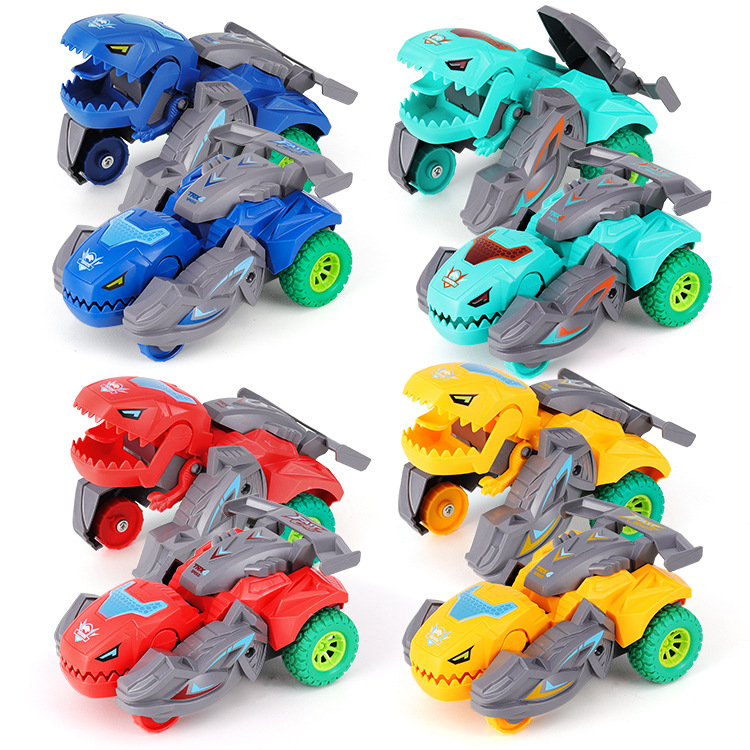 Impact deformed dinosaur toy car children's inertia car fall resistant rotatable racing car boy toy car gift