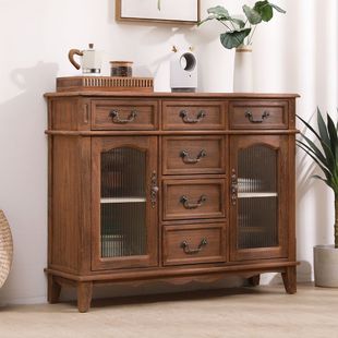 American Solid Wood Sideboard European Style Dining Room Living Room Storage Cabinet Multi-Functional Kitchen Storage Household Tea and Wine S^