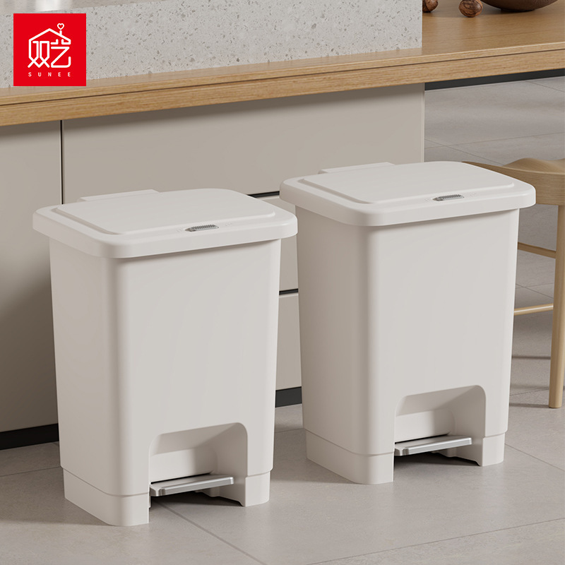 Double-Compartment Trash Can with Lock and Foot-Operated Lid, Kitchen Trash Can with Handle, Large Capacity Household Trash Bin