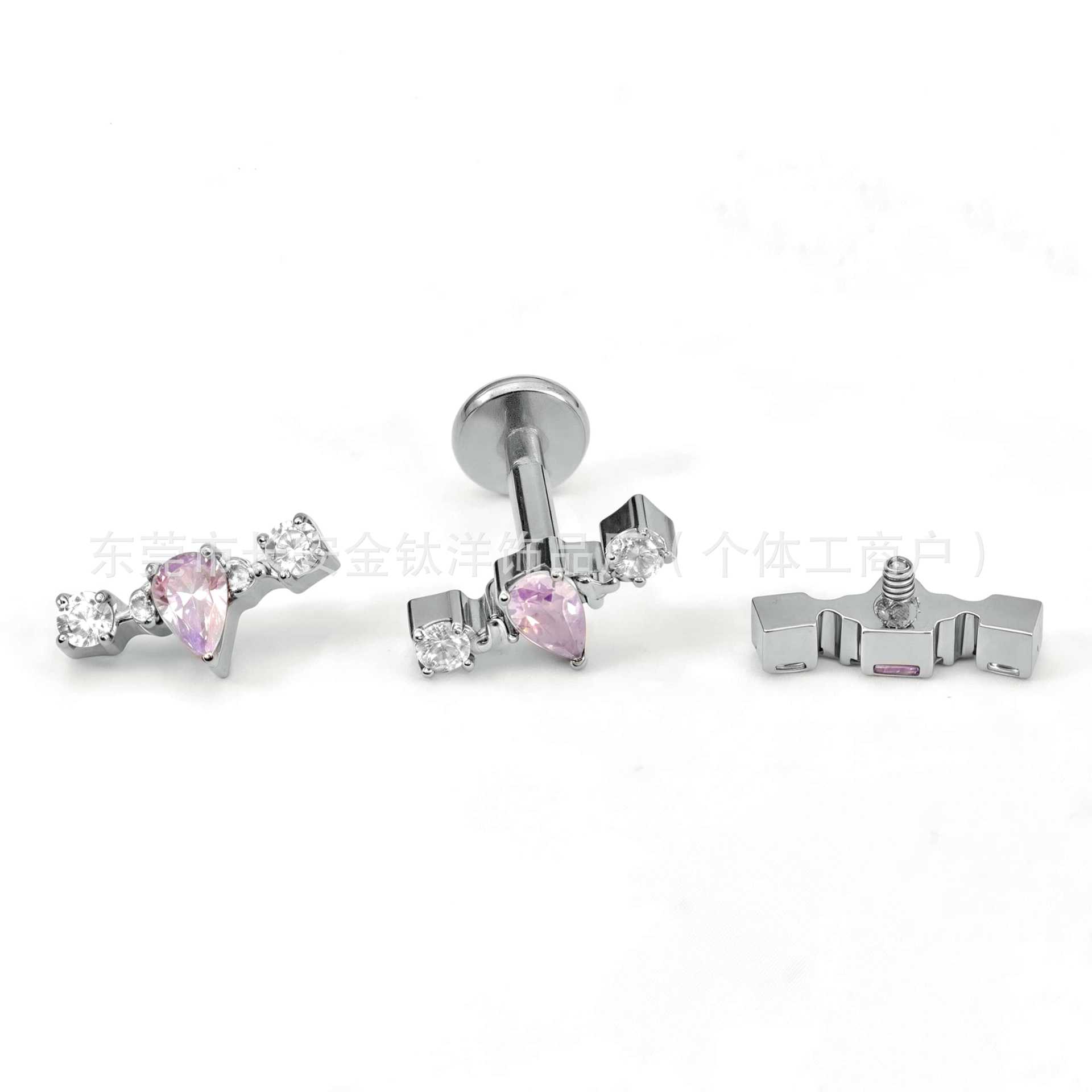 F136 Titanium Straight Drainage Drop 5A Zircon Earring Ear Bone Nail Cochlear Nail G23 Titanium Alloy Body Piercing Jewelry detail image 7