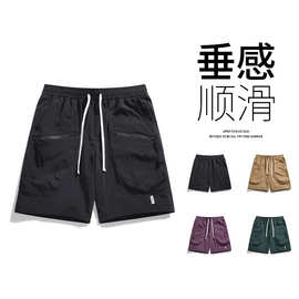 源头工厂夏季潮薄款宽松抽绳宽松运动裤子直筒纯色休闲工装亚马逊