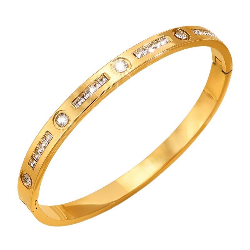 Pulsera de Acero Titanium para Mujer de Acero Inoxidable Bañado en Oro de 18K con Diamantes image 6