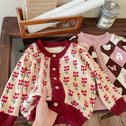 Children's Knitted Top New Autumn/Winter Boys' Girls' Jacket Top Baby Warm Cardigan Thick Outerwear