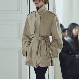 时尚两件套风衣卡其色复古英伦老钱风做中长款阔型收腰系带女外套