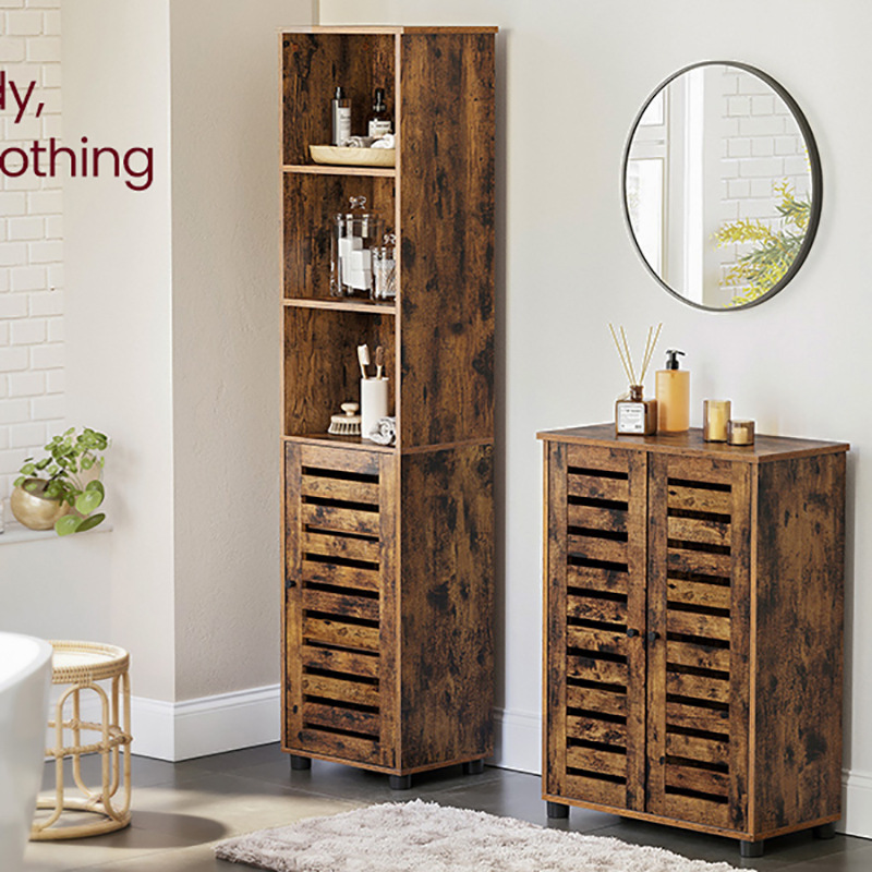 Gabinete de baño de color de madera minimalista moderno Gabinete integrado gabinete cajón gabinete único tipo de piso de material de tablero de densidad