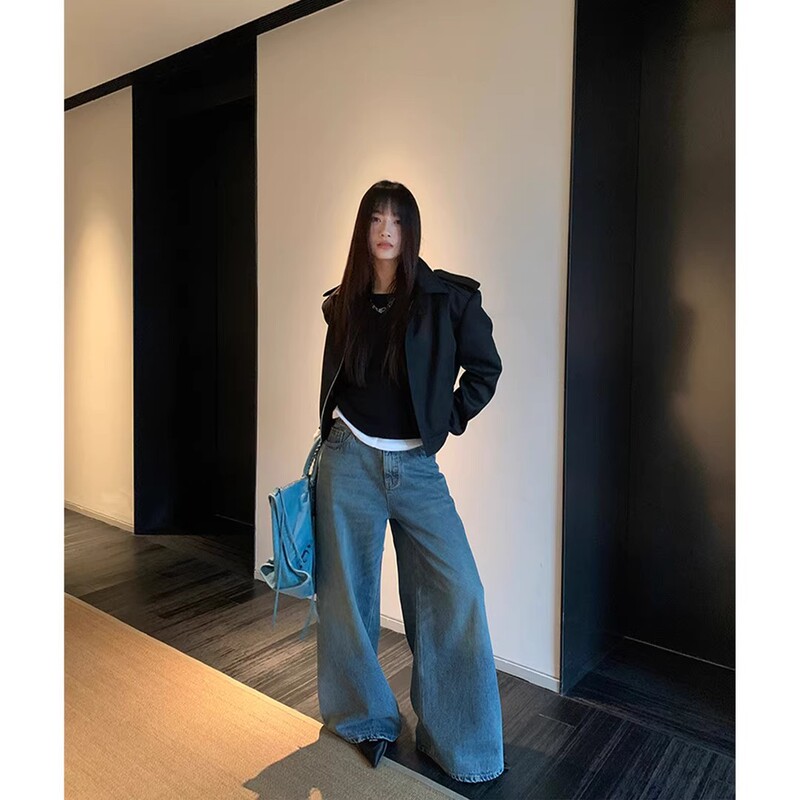 黑色立领阔肩外套上衣女秋季新款个性复古休闲百搭短款夹克机车服|undefined
