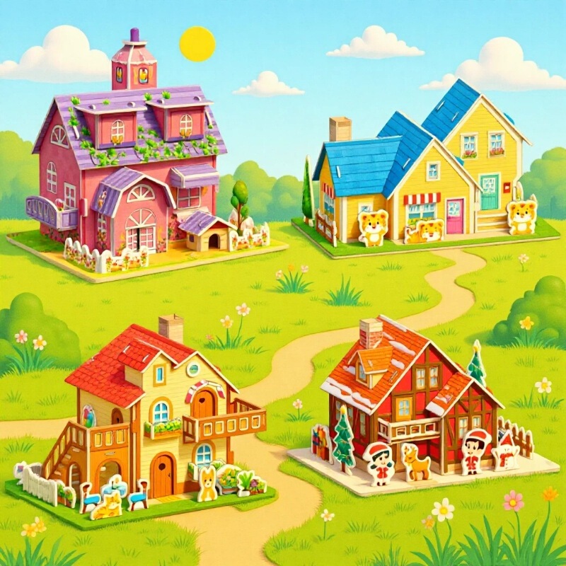 Children's 3D Stereo Puzzle Toys for Ages 3 to 6, House Princess Building Blocks for Boys and Girls, 3D DIY Handmade Small House Assembly