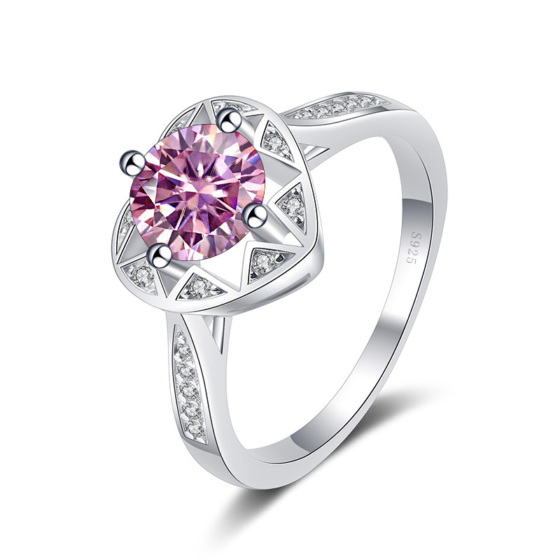 Ventas transfronterizas calientes S925 plata redonda 1 quilates anillo de piedra de moissanita estilo simple anillo de moda
