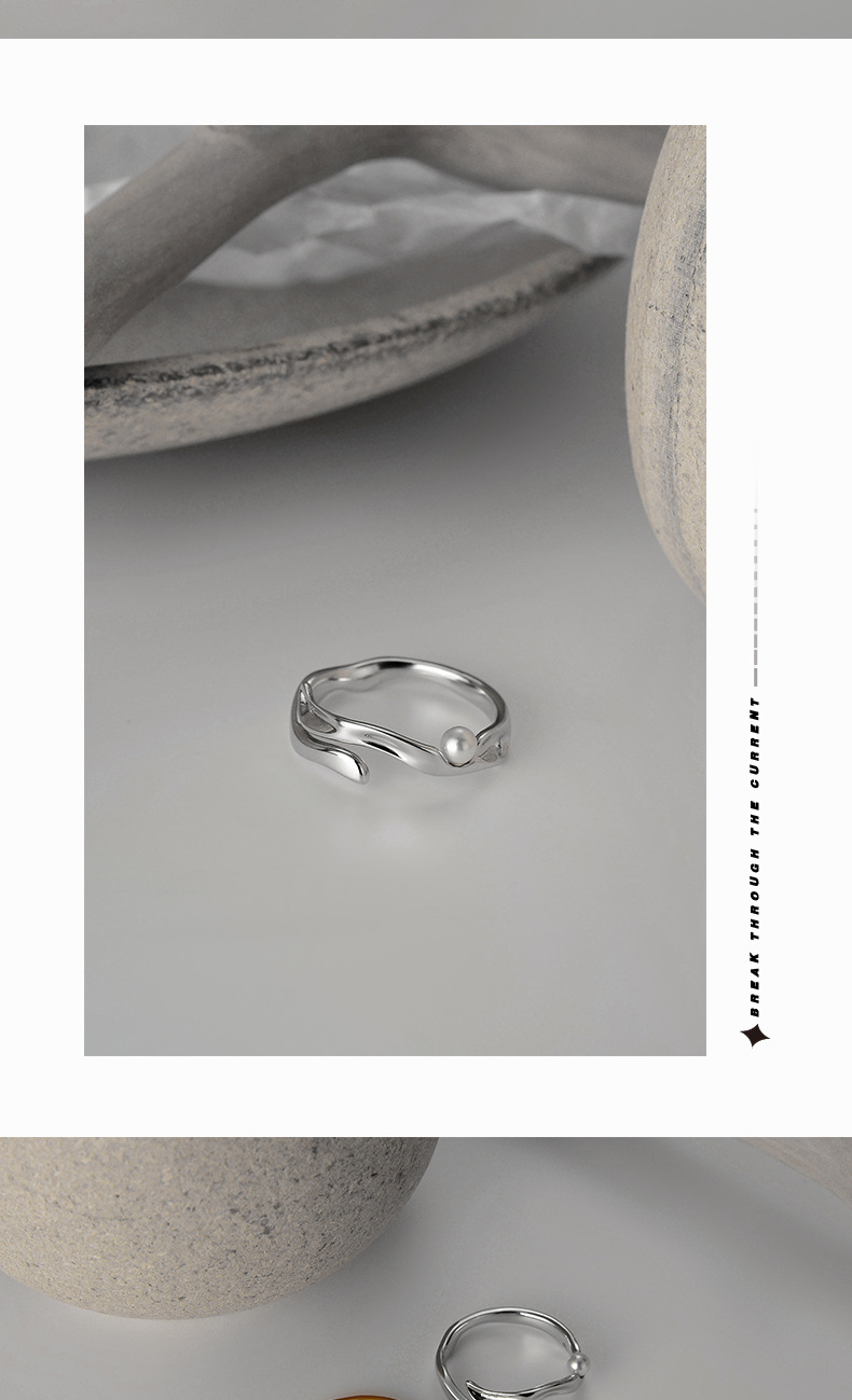 Fashion Irregular Sterling Silver Plating Artificial Pearls Open Ring 1 Piece