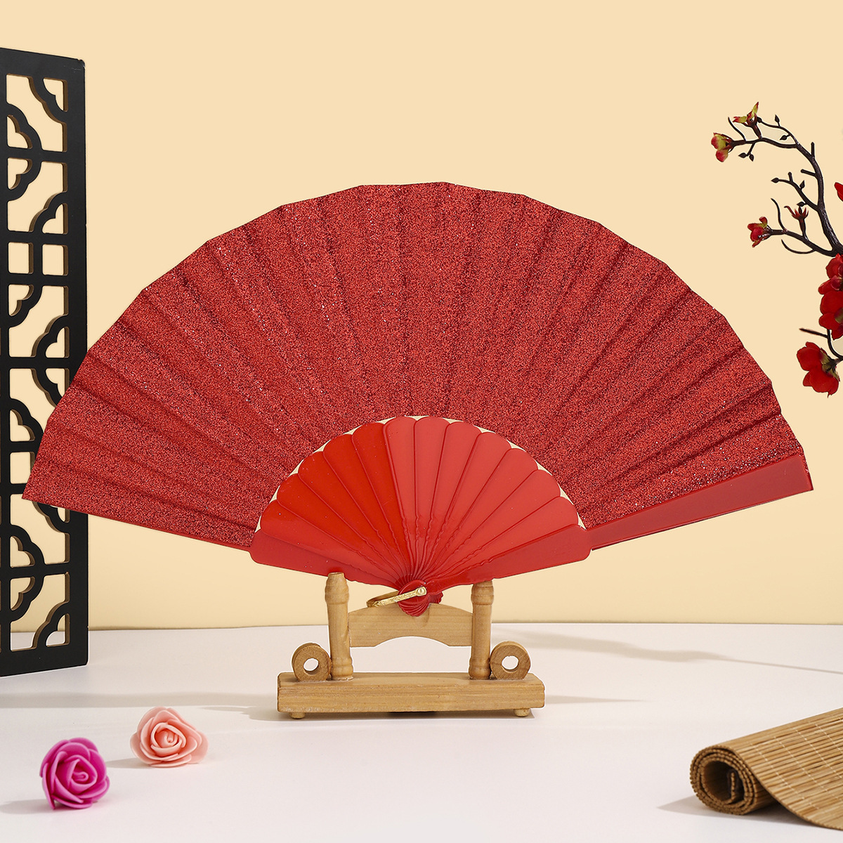 Abanico Manual Plegable de Poliéster Decorativo para Fiestas y Danza image 1