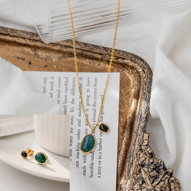 Earrings + Necklace Quantity Wholesale Jewelry Elegant Irregular Color Block Titanium Steel Jewelry Set