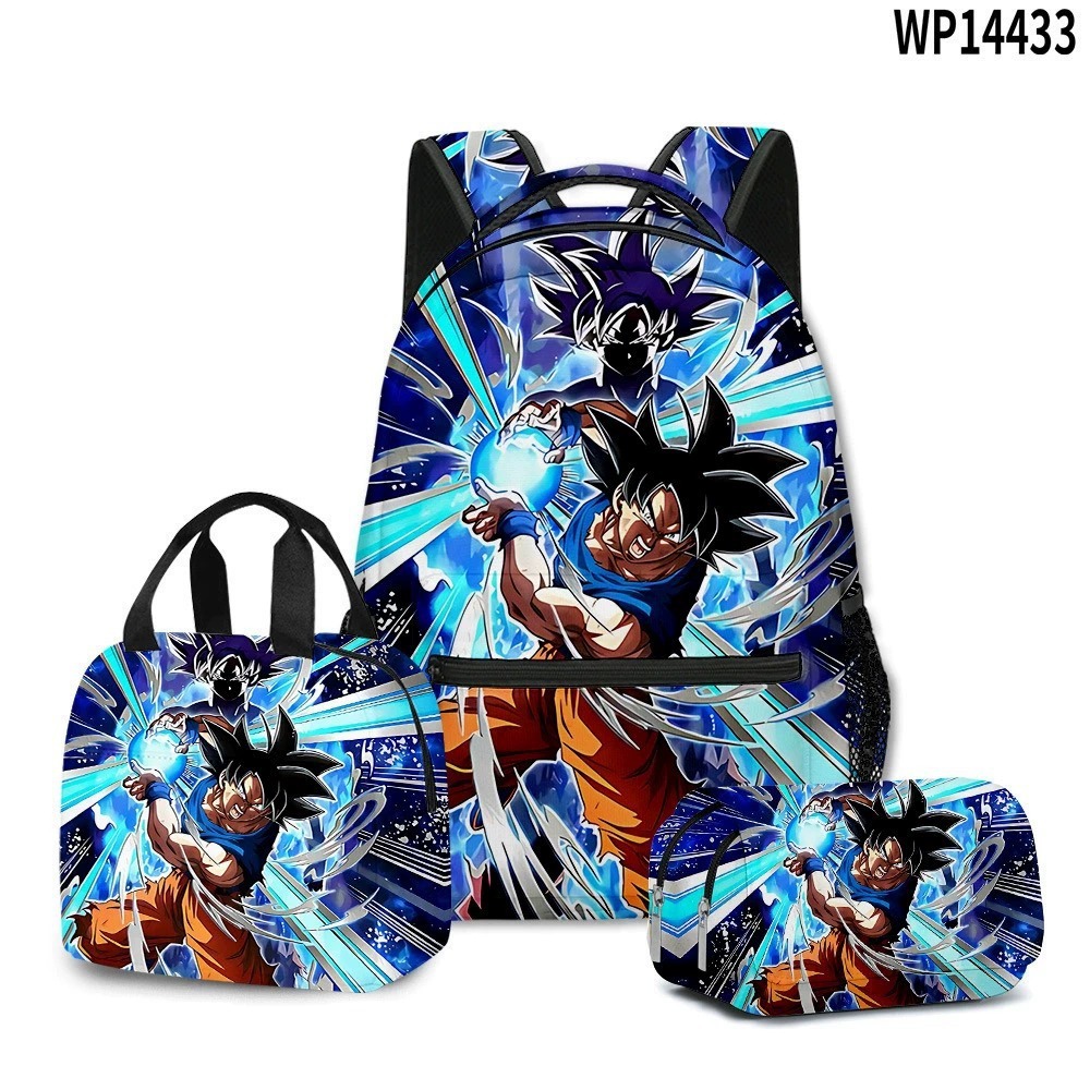 3D transfronterizo nueva animación Goku siete Dragon Ball Super bolsas escolares bolsas de almuerzo bolsas de lápiz tres piezas