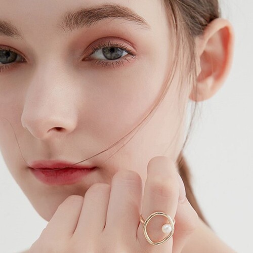 European and American freshwater pearl ring for women with adjustable opening ins hollow niche irregular ring line finger ring bracelet