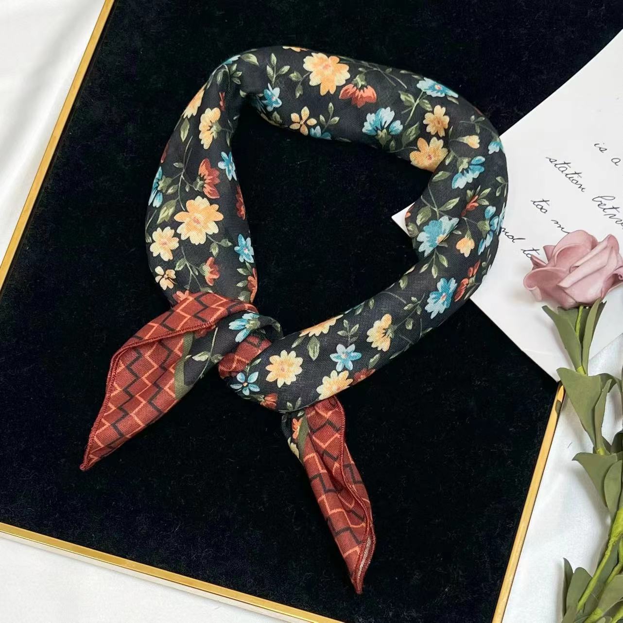 60g Weight Kerchief Classification Daily Occasion cotton and linen Material Flower Pattern Summer Season Women's Gender IG Style Style Women's IG Style Flower Cotton And Linen Kerchief 128