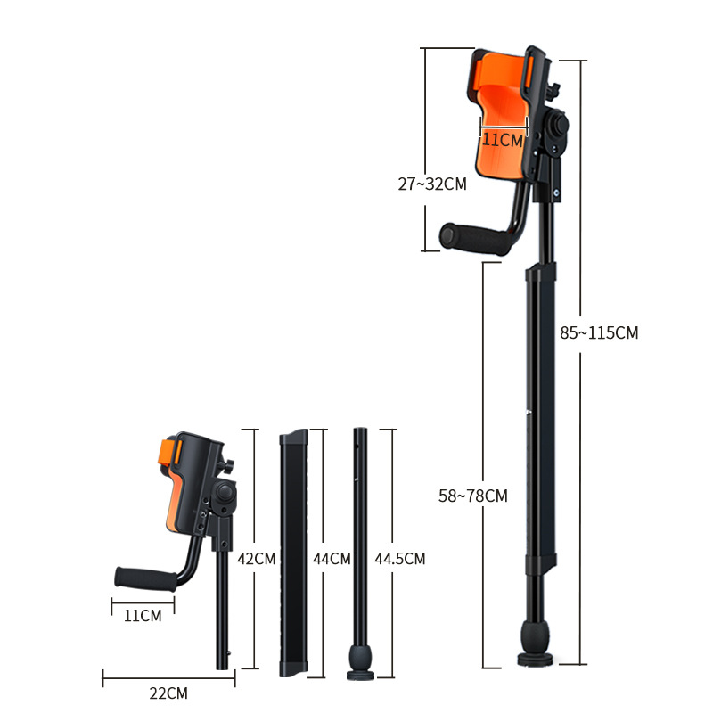 Muletas de brazo con codo médico, joven fracturado, lesión de tobillo, muletas plegables portátiles, altura ajustable