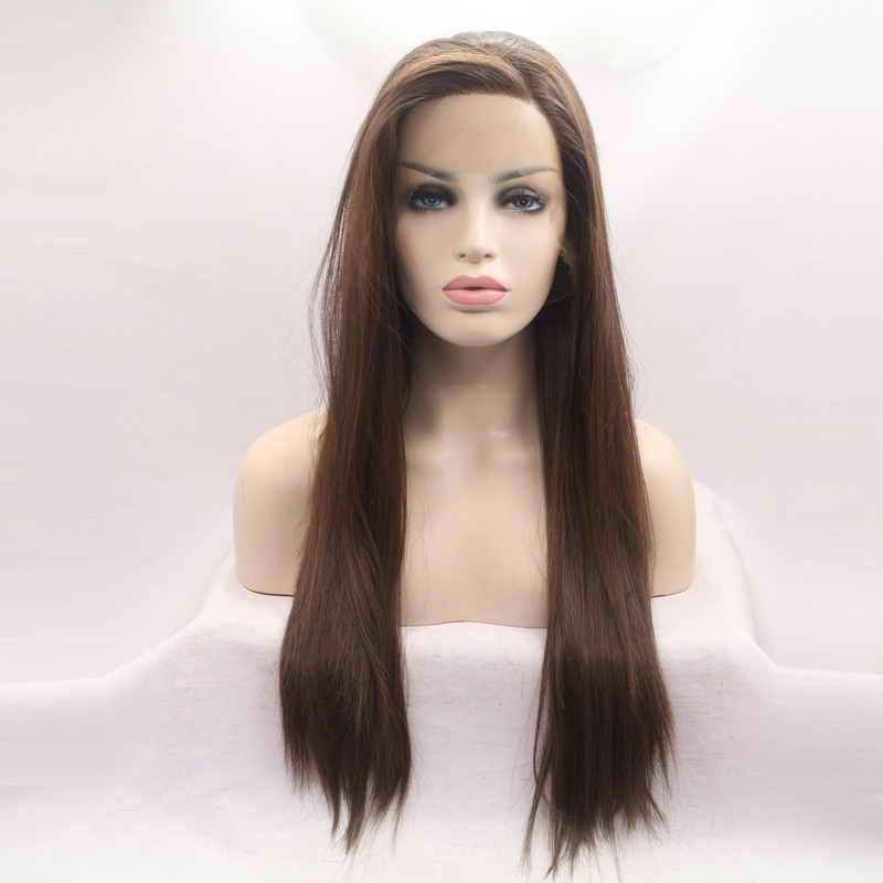 Qingdao Sylvia Front Lace Chemical Fiber Wig Matte High Temperature Silk Brown Long Straight Hair Daily Full Top Women's Headgear