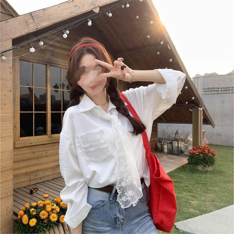 Elegant Lace Tie New Style Long-Sleeved White Shirt Women's Spring and Autumn Fresh Design Shirt Cardigan Top