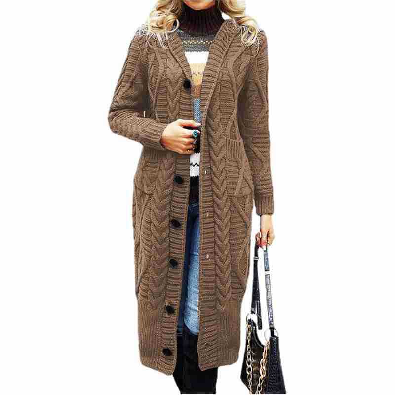 Cárdigan de estilo europeo y americano 2026, nuevo, con diseño trenzado, estilo informal, suéter largo tipo cárdigan, ropa exterior para mujer de otoño e invierno.