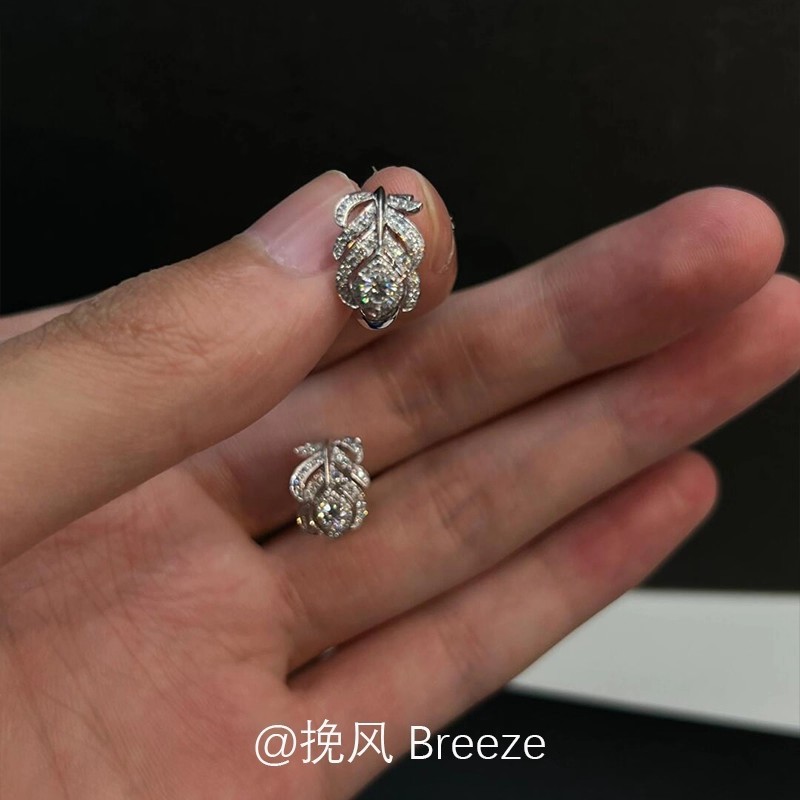 爆闪满钻银色羽毛耳扣灵动精致气质小众高级感耳饰|undefined