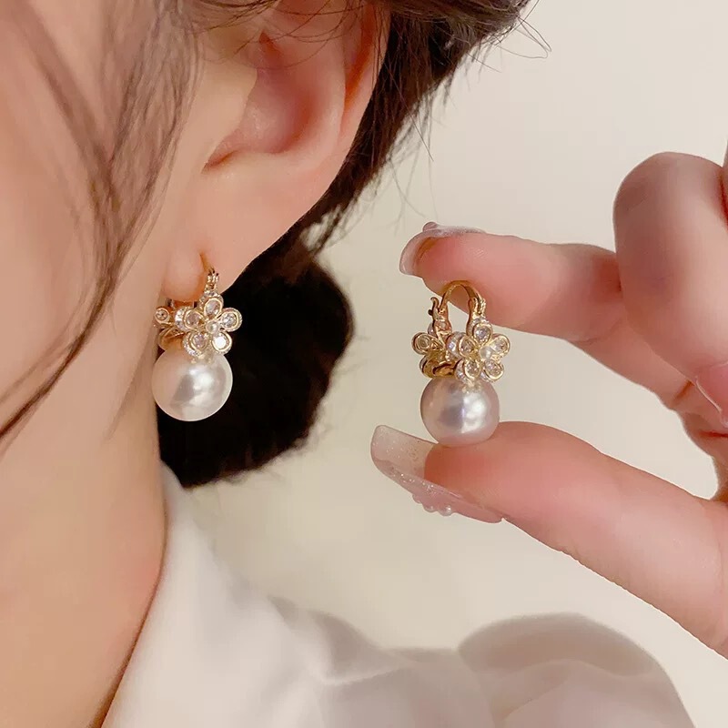 锆石花朵双面耳扣女ins风甜美洋气质珠珠耳环新款高雅时尚耳饰品|undefined