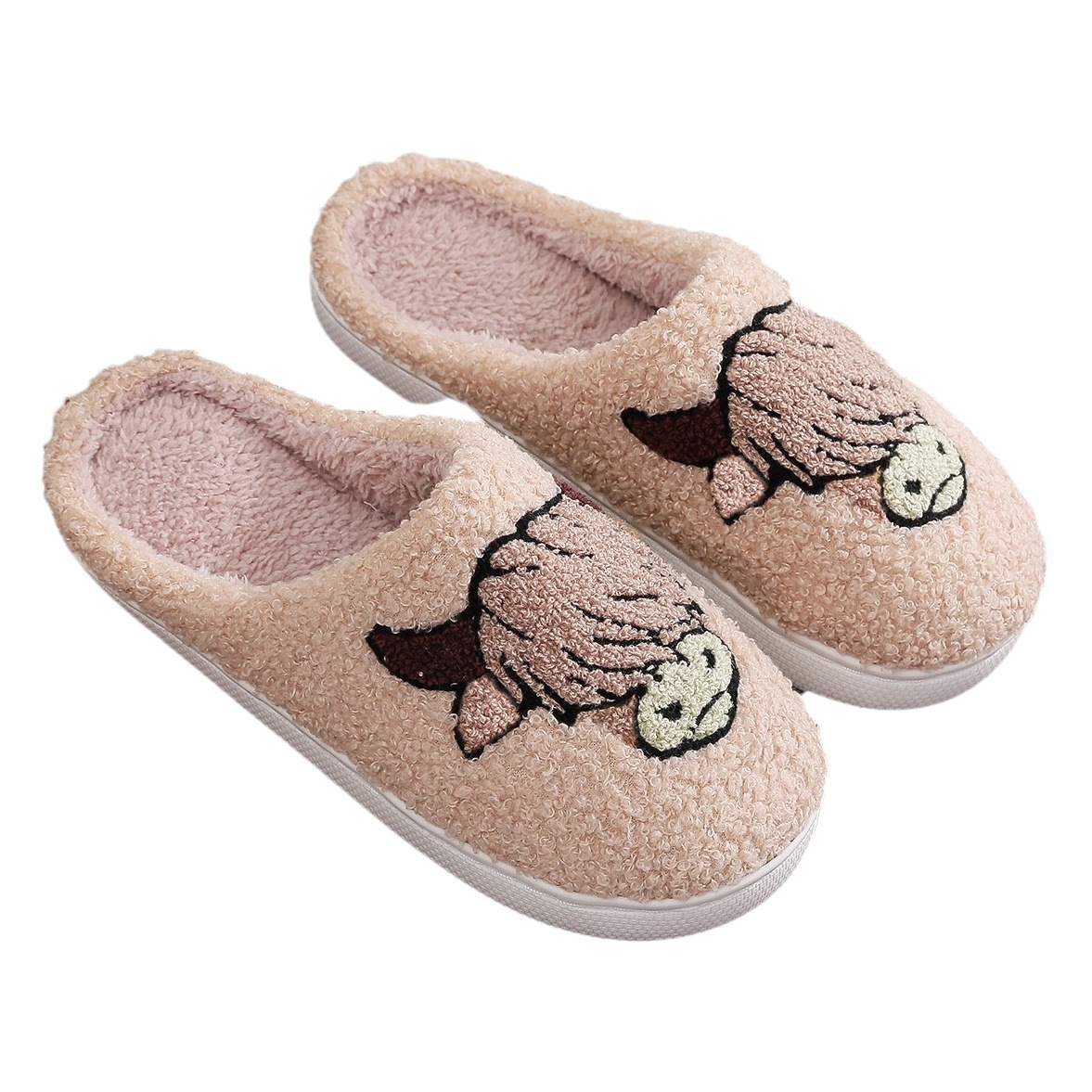 Regalo de vacaciones transfronterizo popular animal impreso zapatillas de algodón para hombres y mujeres Zapatillas de lana de invierno para el hogar Highland vaca Highland