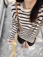 韩系设计感条纹薄款长袖T恤女2025夏季新款慵懒风防晒罩衫上衣