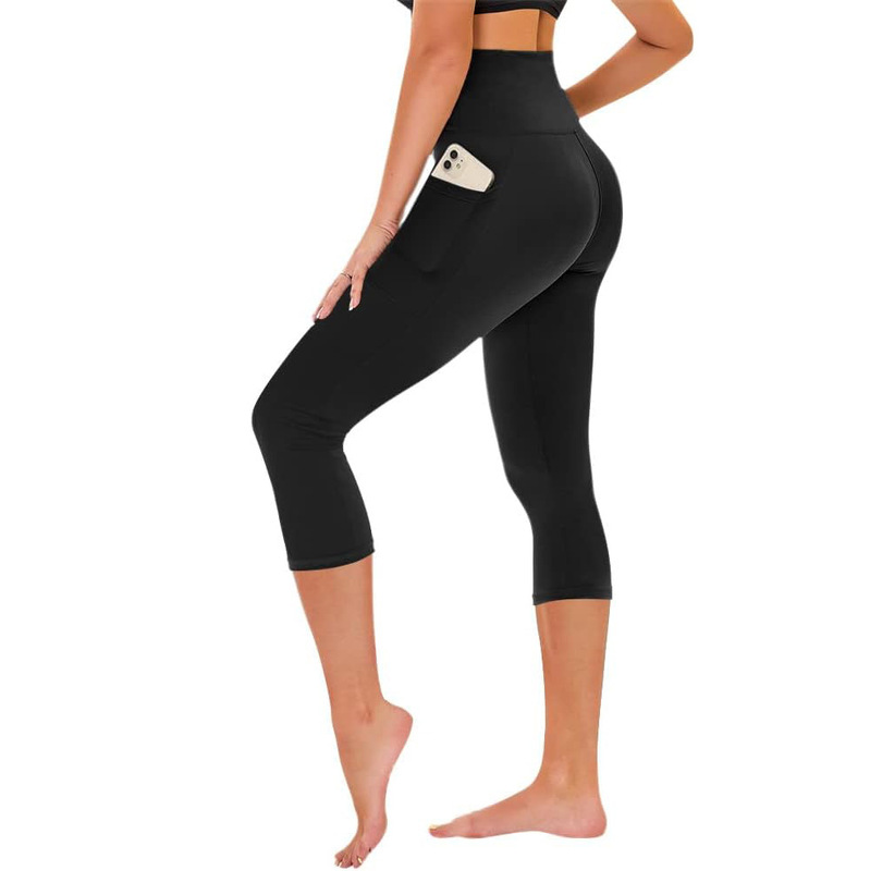 European and American Style Spring High-Elasticity Cropped Leggings with High Waist, Hip Lift, Pockets, Comfortable Cross-Border Yoga Pants Suitable for Outerwear