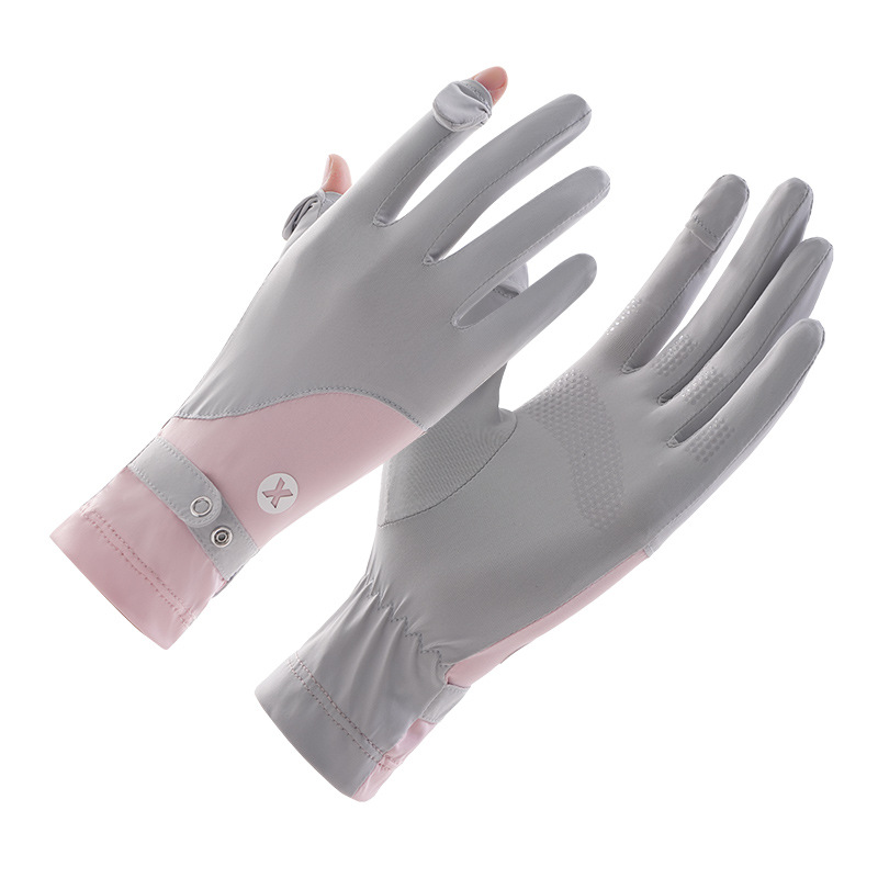 Guantes finos verano damas primavera y verano ciclismo antideslizante al aire libre protección solar sombra conducción con fugas de dedos pantalla táctil guantes de seda de hielo