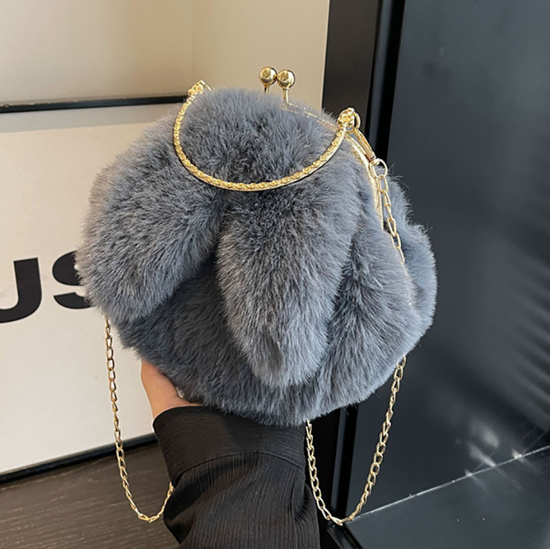 Borsa a tracolla in peluche da donna 2023, nuova borsa a tracolla con catena da principessa, versatile e carina, borsa con orecchie da coniglio per studenti_voghion.com