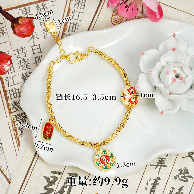 Pulsera de oro de arena de método antiguo de marea nacional Bestia retro auspicioso Ruyi Fu brazalete para mujer durante mucho tiempo sin desvanecerse joyería al por mayor