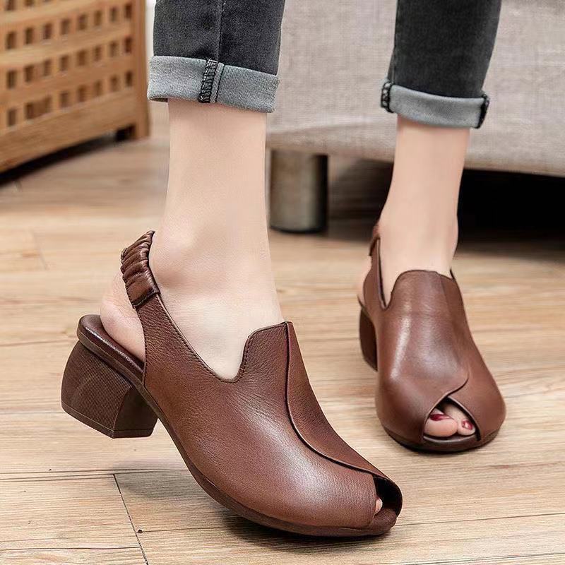 Peep Toe Open Toe Sandals Women's in stock Summer New All-Match Thick Heel Side Empty Outer Wear Mom Shoes Post-Mix High Heels Peep Toe Open Toe Sandals Women's in stock Summer New All-Match Thick Heel Side Empty Outer Wear Mom Shoes Post-Mix High Heels