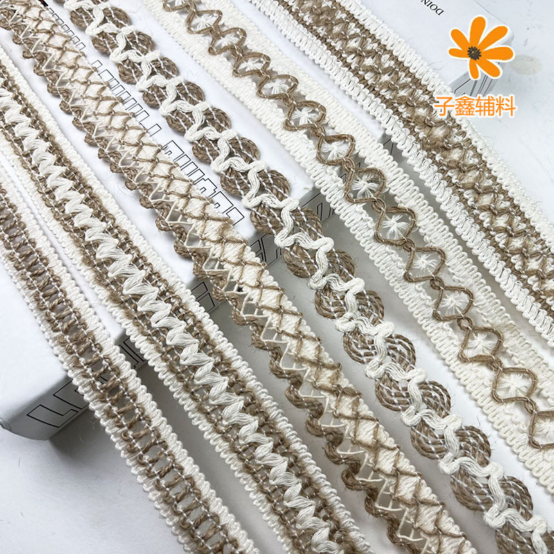 民族服装辅料多尺寸多款棉麻花边手工DIY 工艺品装饰带麻绳小花边|undefined