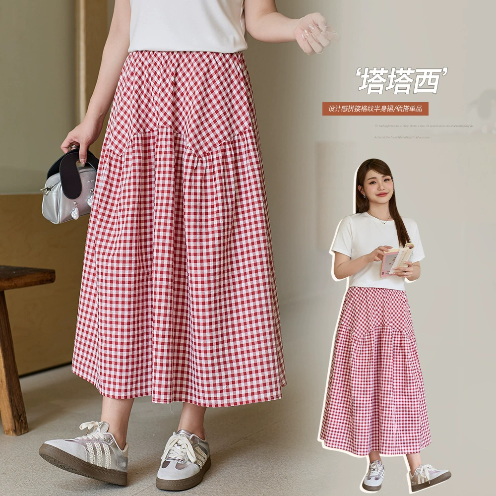 Корейская версия темпераментной юбки в клетку с высокой талией
