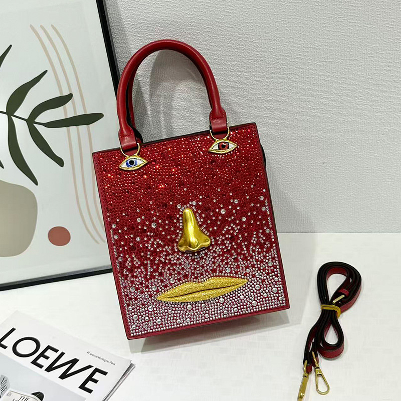 Diamond-embellished women's bag 2026 new original face-shaped bag, sparkling handbag, shoulder bag, light luxury creative design bag
